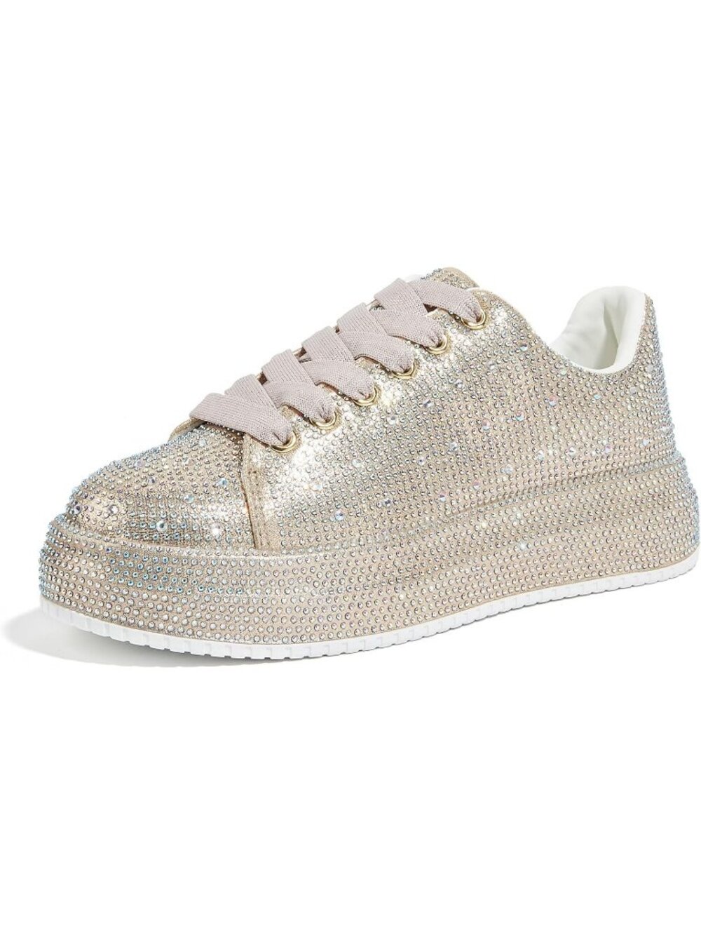 Women's Gold Sparkly Glitter Bling Rhinestone Platform Fashion Walking Sneakers